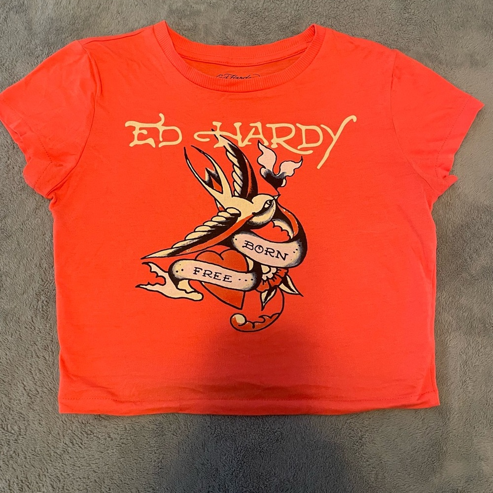 Y2K Ed Hardy Women’s Orange Cropped Top